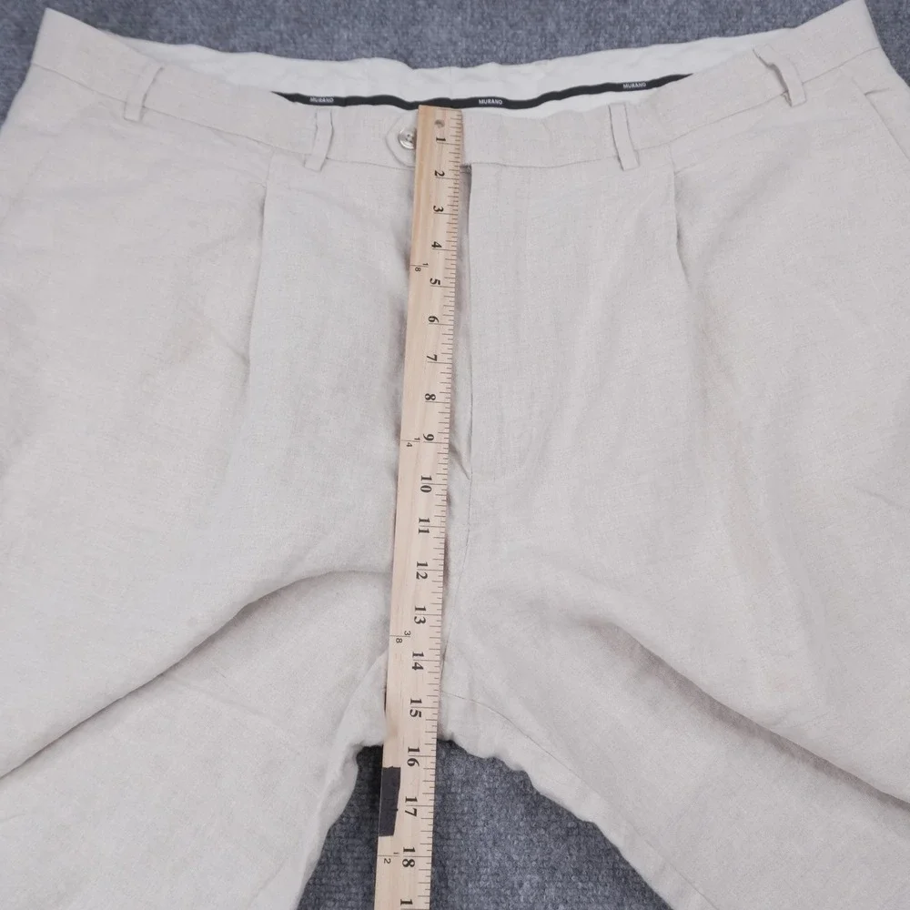 Murano 100% Linen Trousers Mens 48x30 Beige Pleated Straight Leg Pants